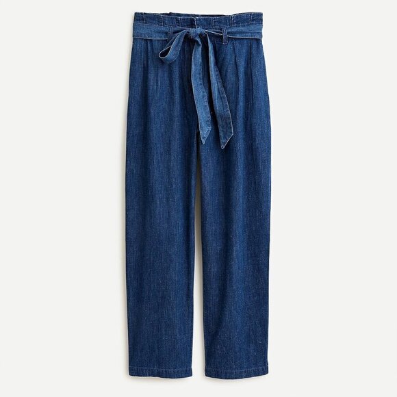 J. Crew Paper-Bag Pant Chambray Denim Crop High Waist Wide Leg Tie Belt Pocket 8 - Picture 13 of 13